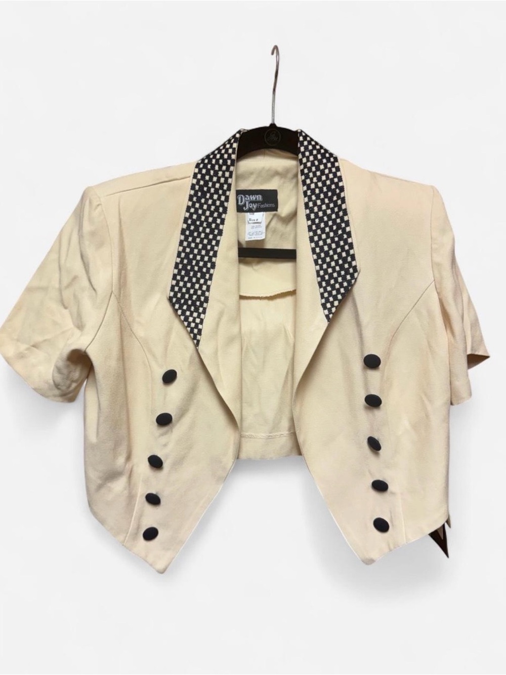 NWT Vintage Dawn Joy Fashions Cropped Yellow Jacket with Black Checkered Collar